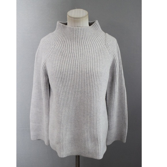 Vince Sweaters - Vince Mock Neck Sweater Medium Gray Wool Cashmere Ribbed Button Womens Pullover